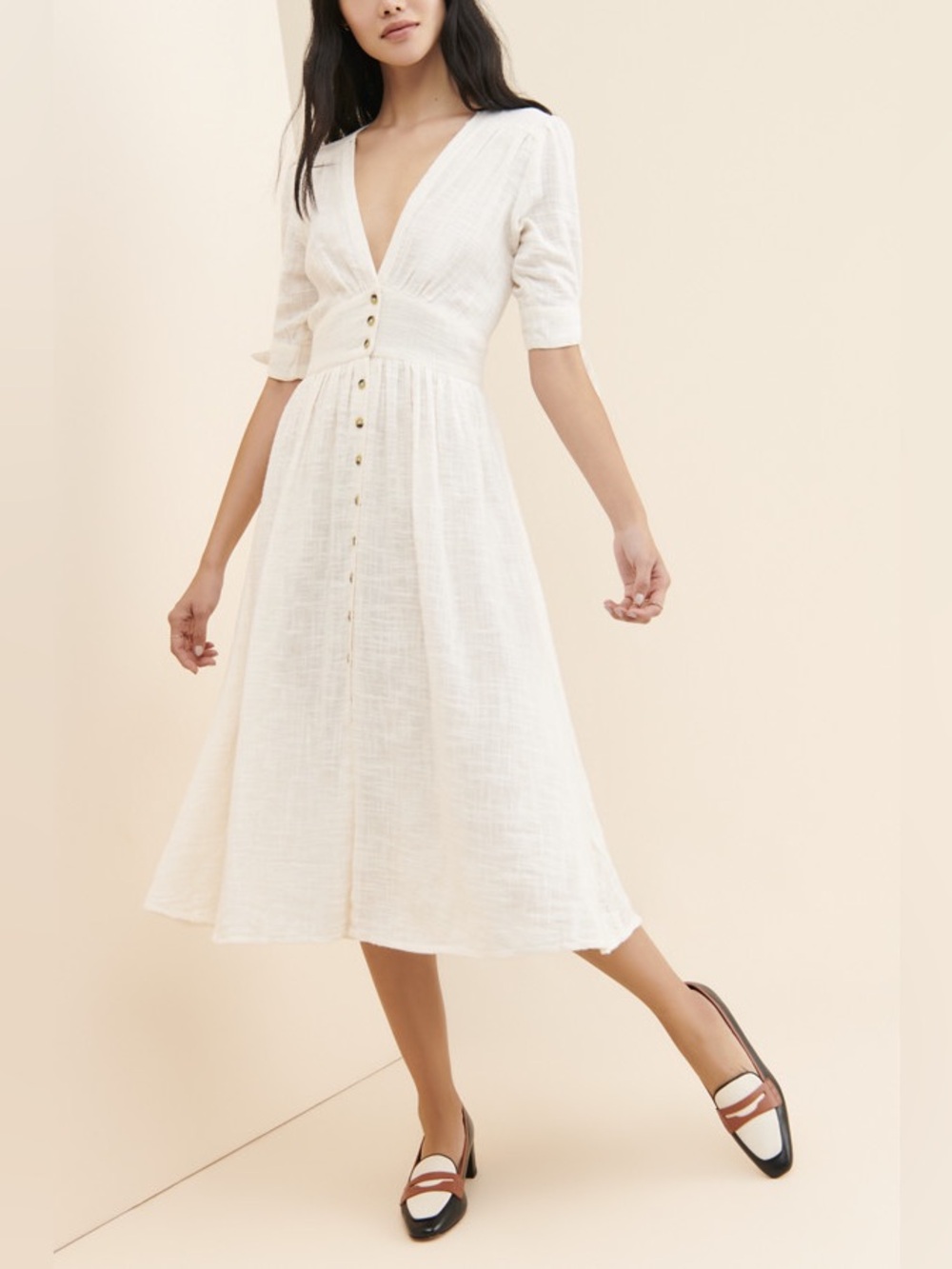 Free People Ivory Love of my Life Button-Front Midi Dress Size Small